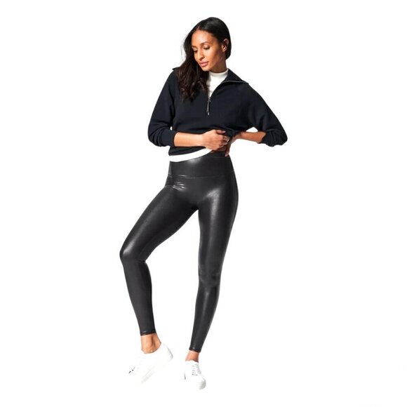 Women's SPANX Faux Leather Leggings Black Size Large - Picture 1 of 10